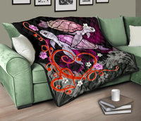 Hawaii Turtle Couple Valentine's Hibiscus Plumeria Premium Quilt - Valentine Style - AH - Polynesian Pride