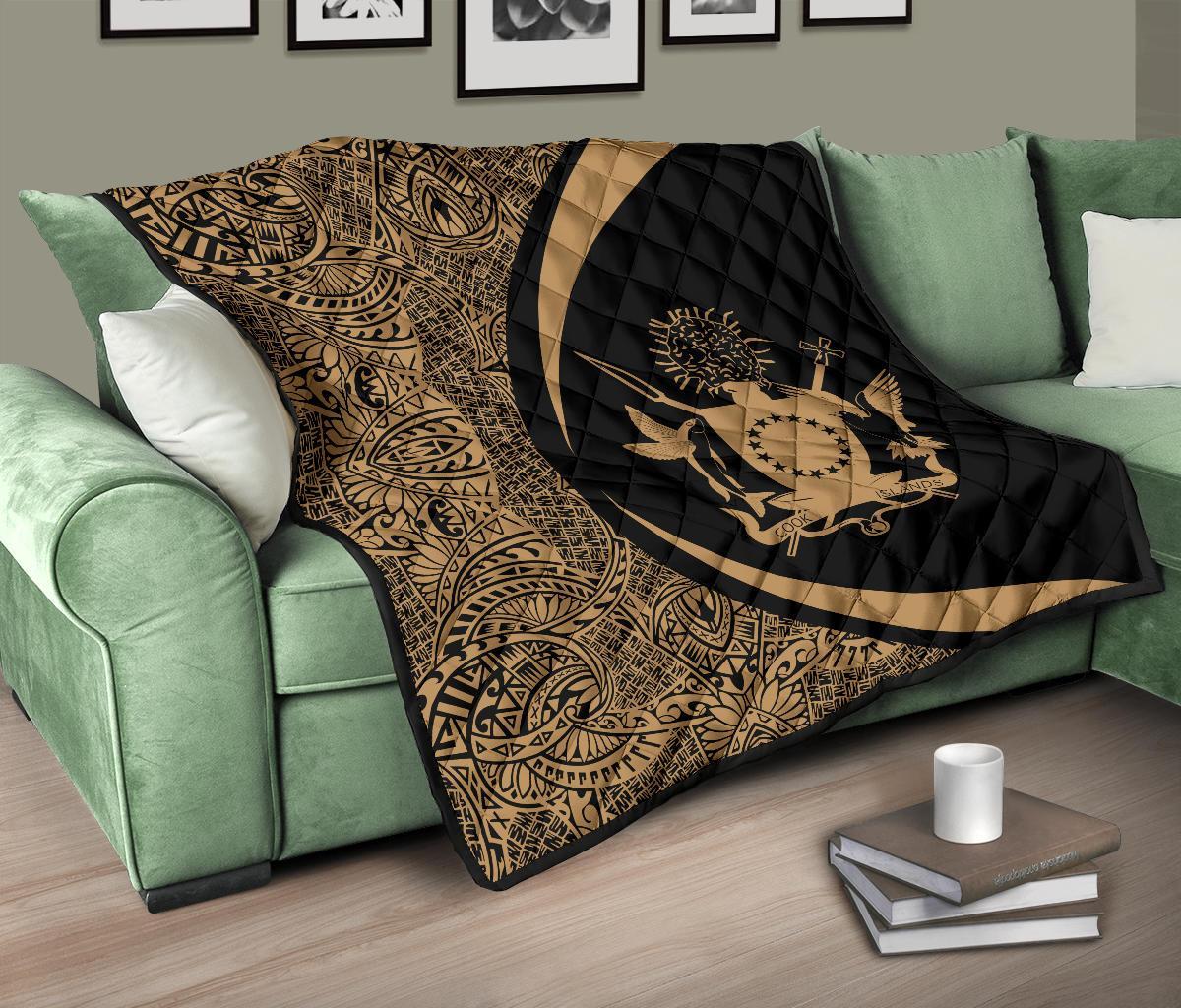 Cook Islands Coat Of Arms Polynesian Premium Quilt - Circle Style - 02 - Polynesian Pride