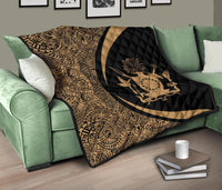 Cook Islands Coat Of Arms Polynesian Premium Quilt - Circle Style - 02 - Polynesian Pride