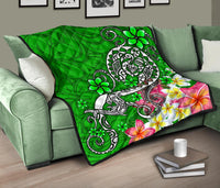 Polynesian Premium Quilt - Turtle Plumeria Green Color - Polynesian Pride