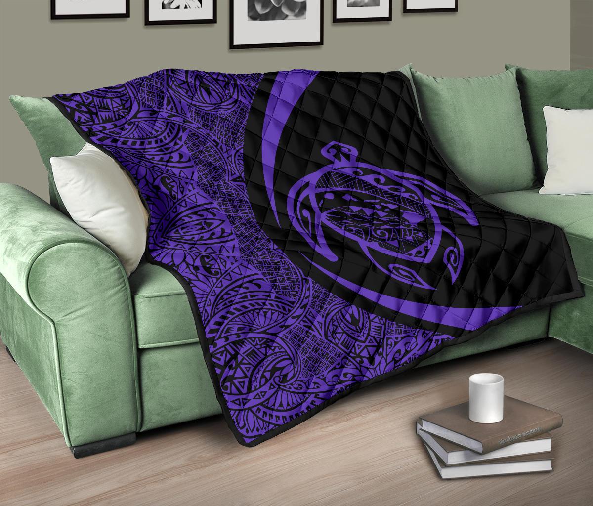 Hawaii Turtle Map Polynesian Premium Quilt - Purple - Circle Style - Polynesian Pride