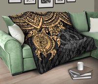 Vanuatu Polynesian Premium Quilt - Vanuatu Coat Of Arms & Gold Turtle Hibiscus - Polynesian Pride