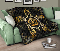 Turtle Hibiscus Yellow Premium Quilt - Polynesian Pride