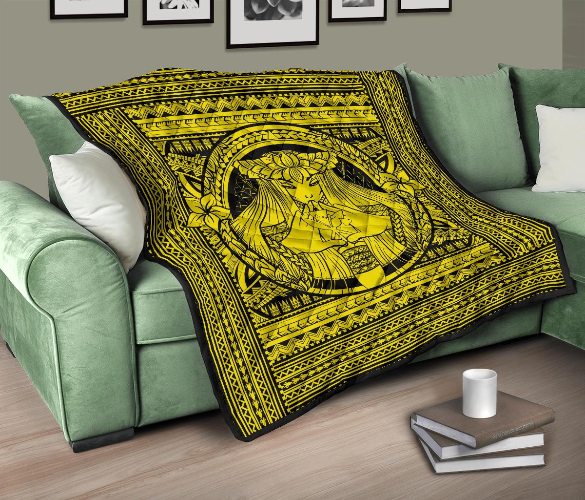Hawaii Polynesian Pele Kanaka Premium Quilt Yellow - Polynesian Pride