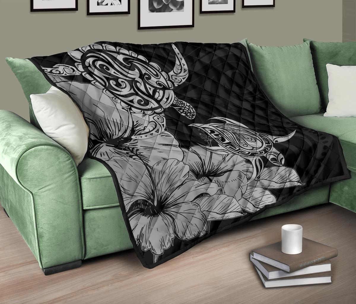 Hawaii Turtle Premium Quilt Polynesian Hibiscus Art Gray AH - Polynesian Pride