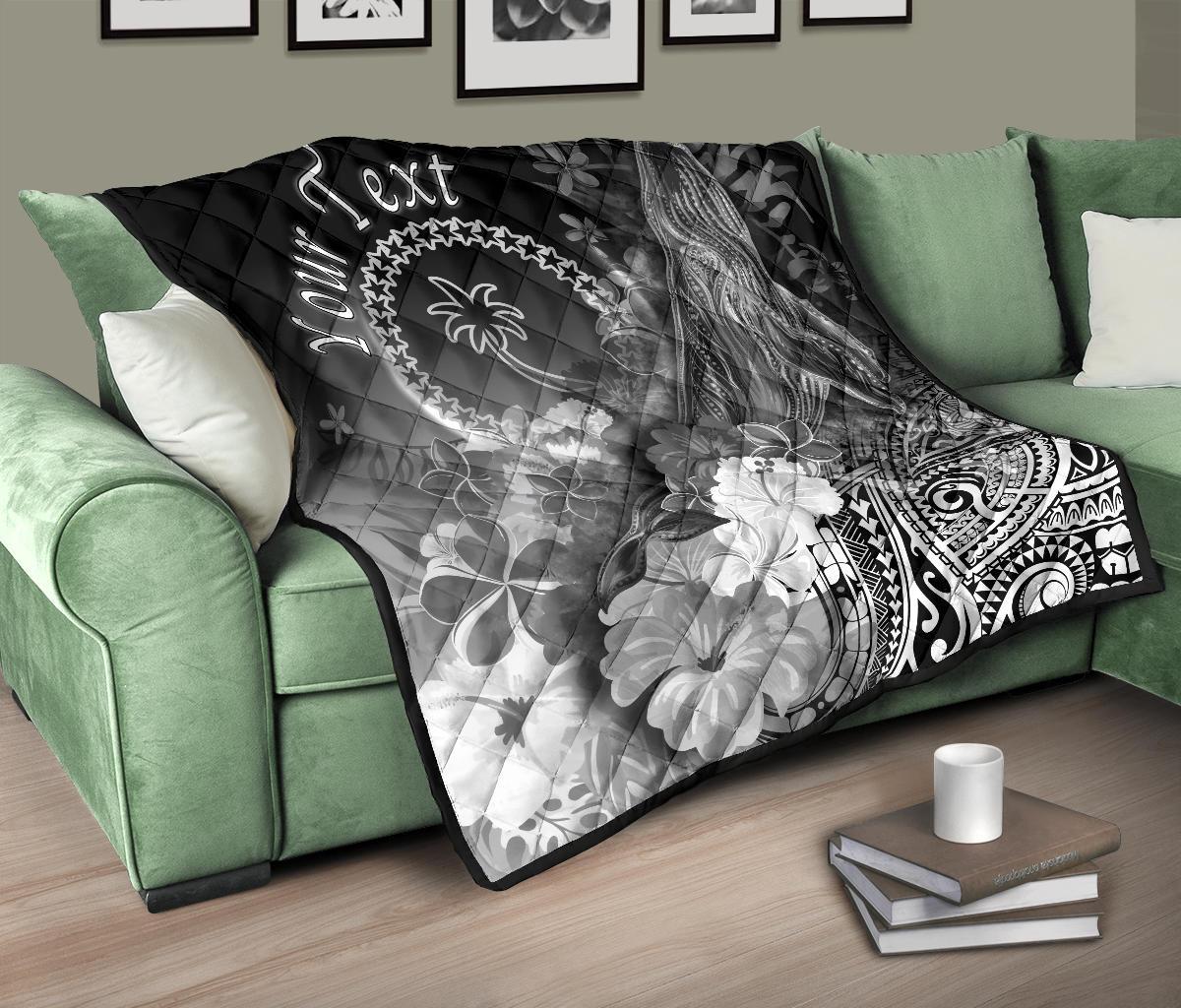 Custom Personalised Chuuk Premium Quilt - Humpback Whale with Tropical Flowers (Blue) - Polynesian Pride