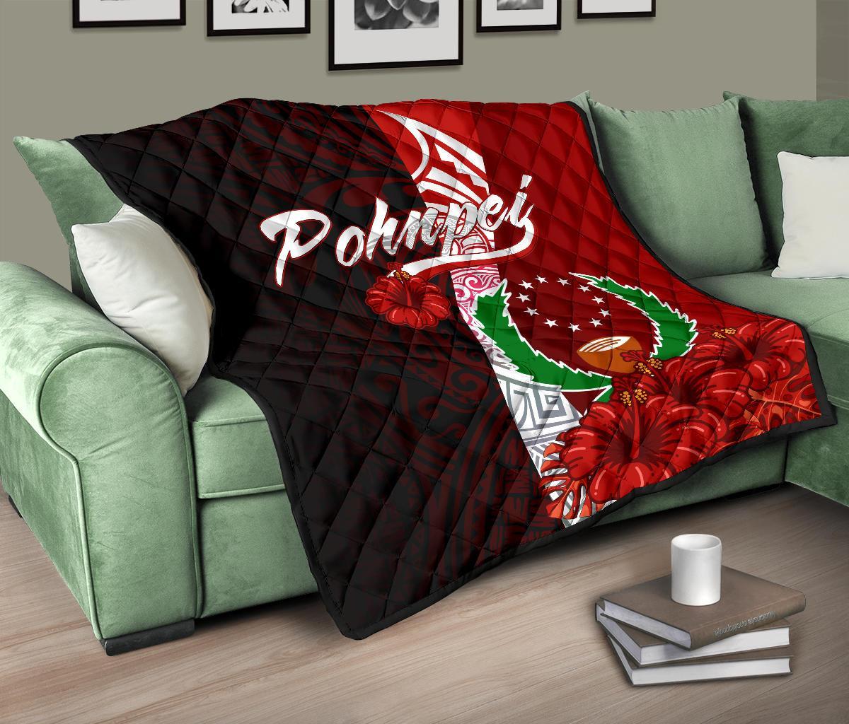Pohnpei Micronesia Premium Quilt - Coat Of Arm With Hibiscus - Polynesian Pride