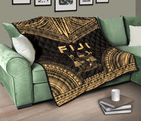 Fiji Premium Quilt - Fiji Coat Of Arms Polynesian Chief Gold Version - Polynesian Pride