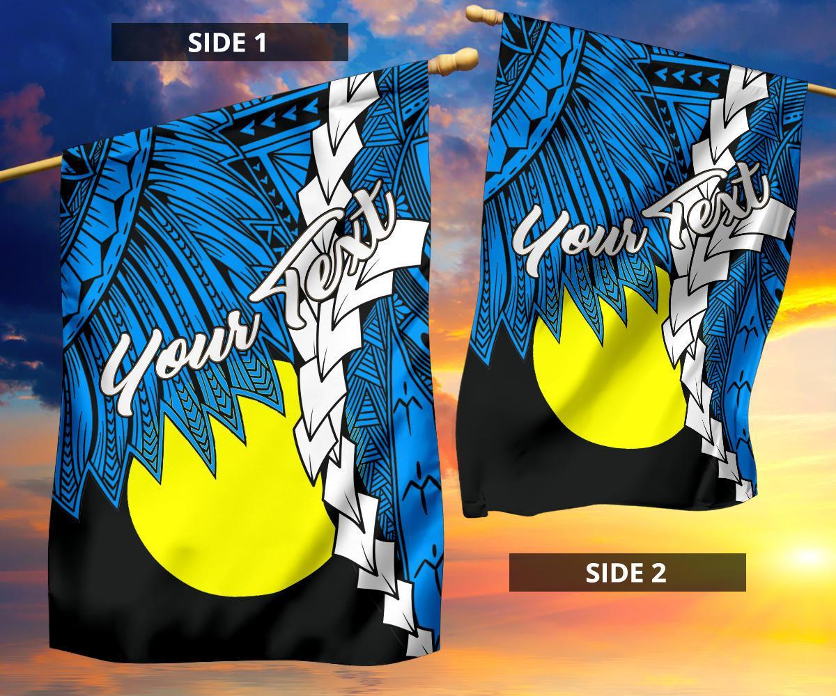 Palau Polynesian Custom Personalised Flag - Tribal Wave Tattoo Blue Flag Style - Polynesian Pride