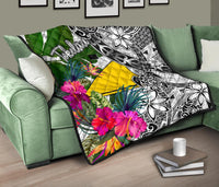 Tokelau Premium Quilt White - Turtle Plumeria Banana Leaf - Polynesian Pride