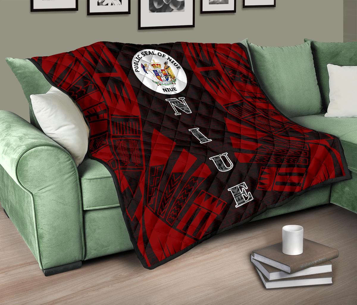 Niue Premium Quilt - Niue Seal Polynesian Red Tattoo - Polynesian Pride
