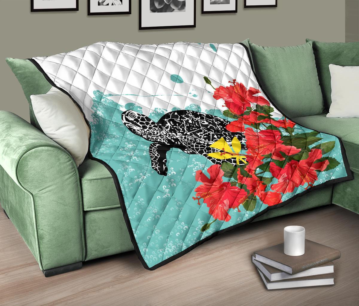 Hawaii Turle Sea Hibiscus Premium Quilt - Polynesian Pride