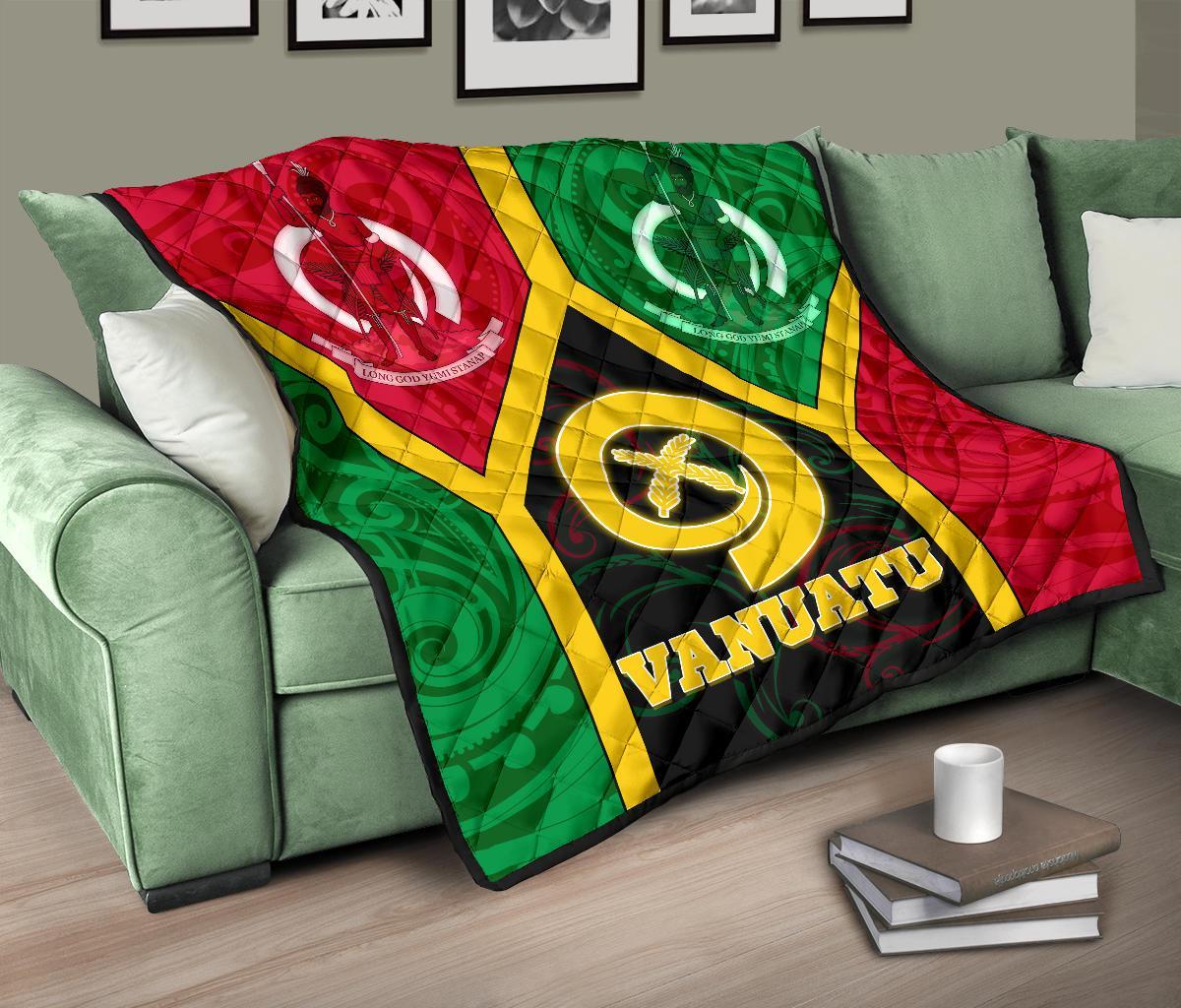 Vanuatu Polynesian Premium Quilt - Vanuatu Flag and Coat Of Arms - Polynesian Pride