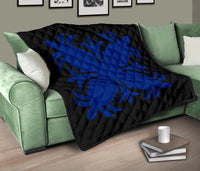 Hawaiian Premium Quilt Royal Pattern - Black And Blue - A2 Style - Polynesian Pride