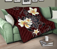 Turtle Poly Tribal Plumeria Red Premium Quilt - Polynesian Pride
