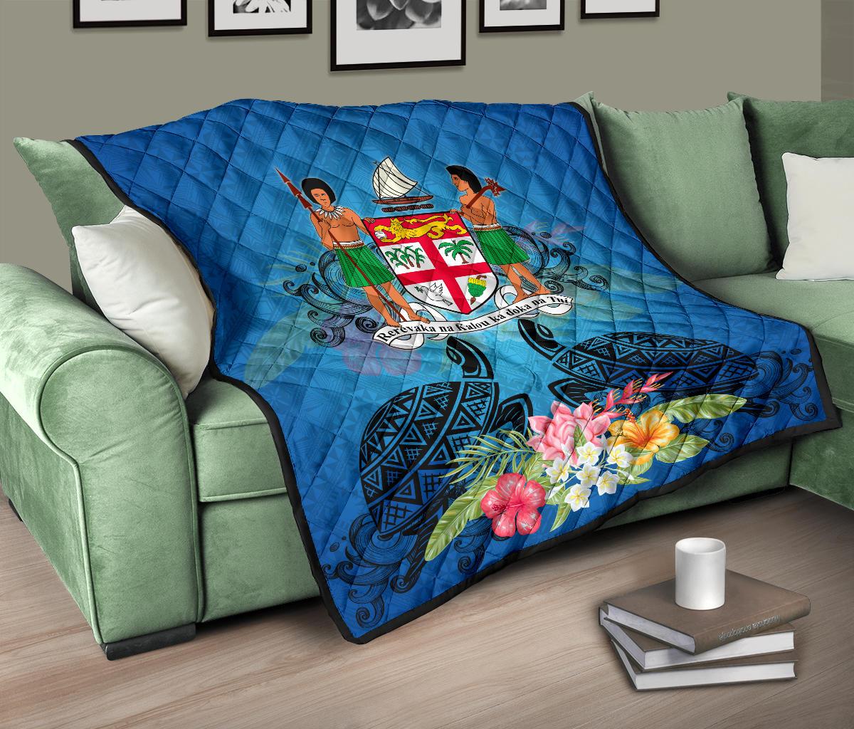 Fiji Premium Quilt - Turtle Hibiscus Tapa Patterns - Polynesian Pride