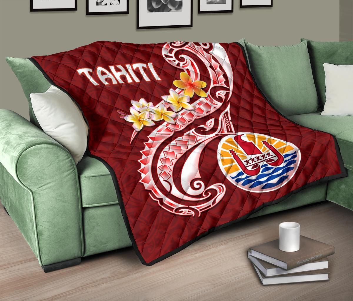 Tahiti Premium Quilt - Tahiti Seal Polynesian Patterns Plumeria - Polynesian Pride