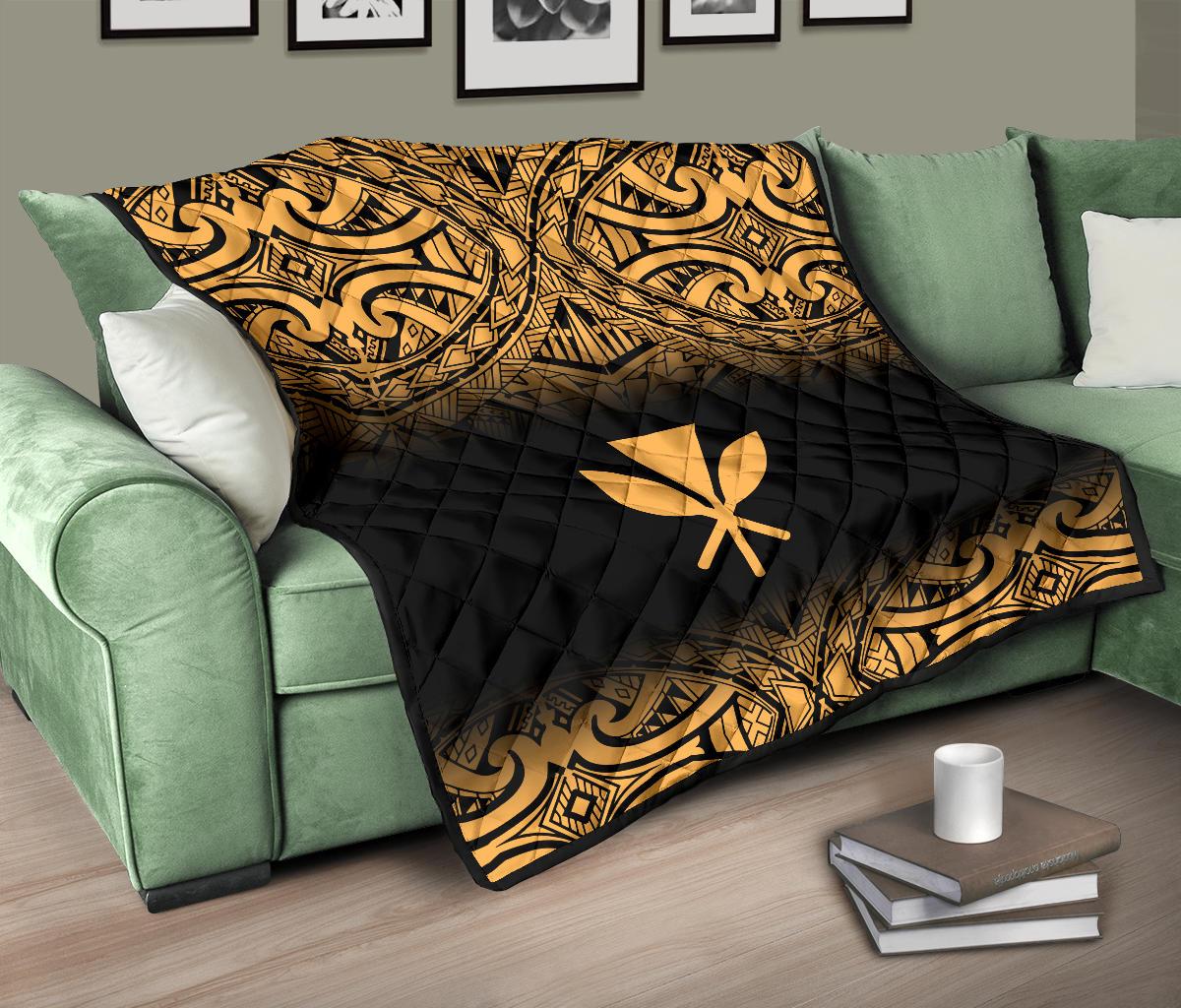 Hawaii Premium Quilt - Gold Kanaka Maoli Polynesian Tattoo & Black Frog - Polynesian Pride