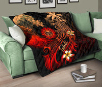 Tahiti Polynesian Premium Quilt - Plumeria Flowers And Waves - Polynesian Pride