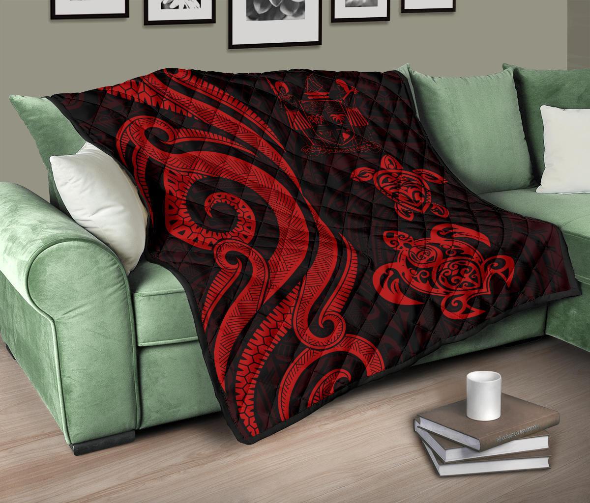Fiji Polynesian Premium Quilt - Red Tentacle Turtle Crest - Polynesian Pride