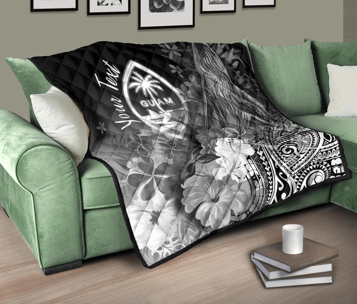 Guam Custom Personalised Premium Quilt - Humpback Whale with Tropical Flowers (White) - Polynesian Pride