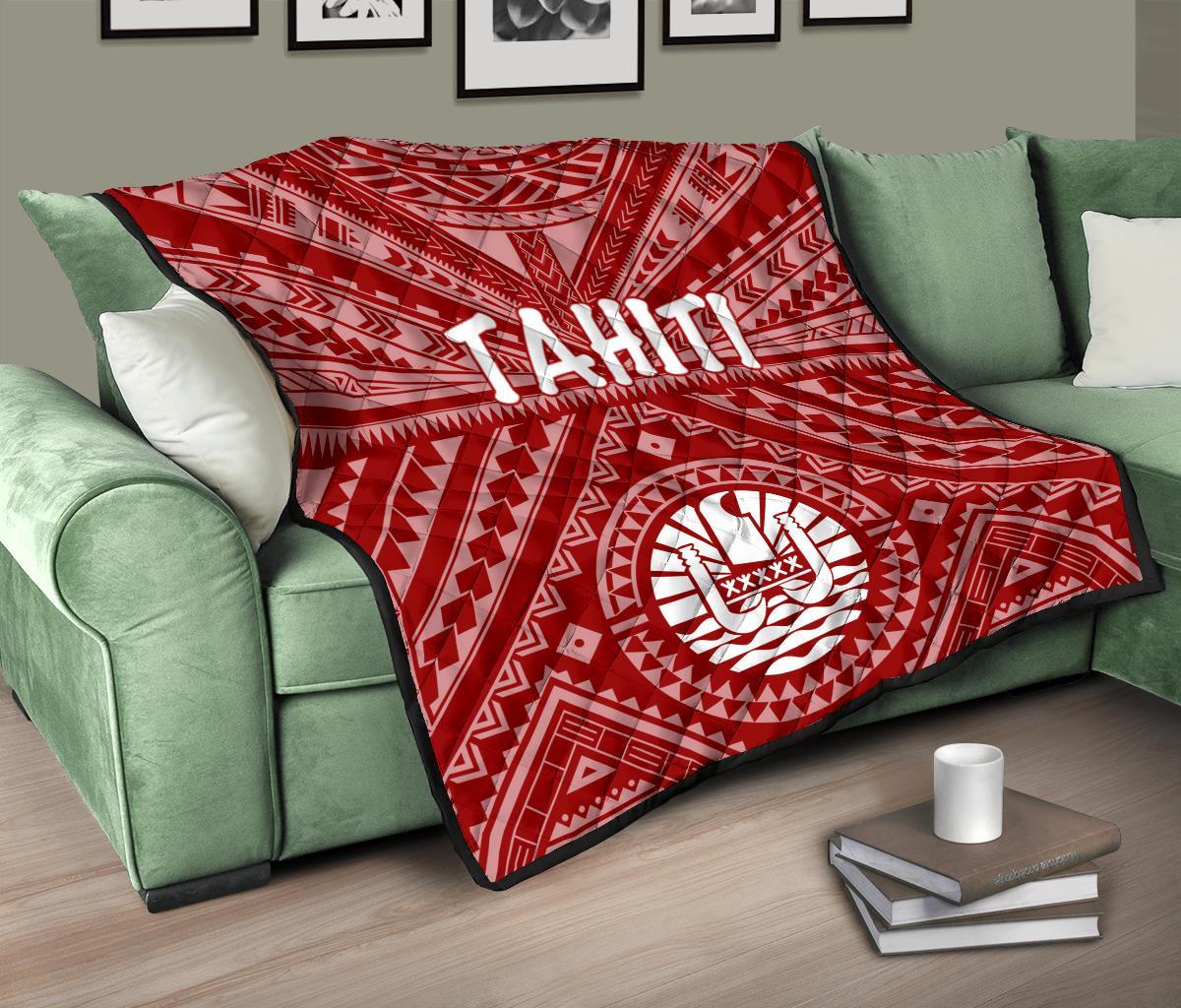 Tahiti Premium Quilt - Tahiti Seal In Polynesian Tattoo Style (Red) - Polynesian Pride