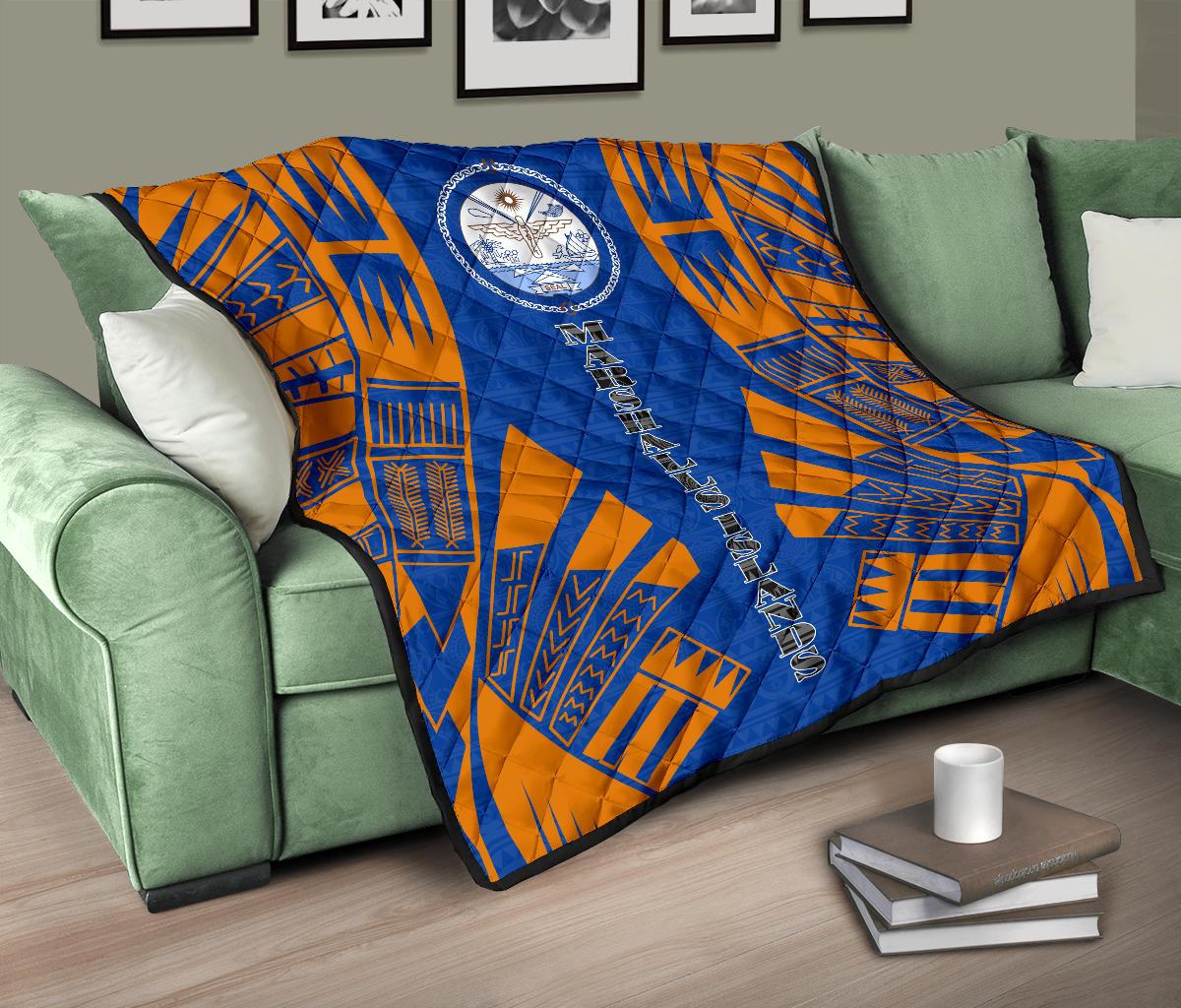 Marshall Islands Premium Quilt - Marshall Islands Seal Polynesian Orange Tattoo - Polynesian Pride