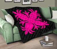 Hawaiian Premium Quilt Royal Pattern - Black And Pink - A2 Style - Polynesian Pride