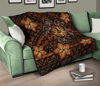 Hawaii Mix Polynesian Turtle Plumeria Premium Quilt - AH - Nick Style - Orange - Polynesian Pride