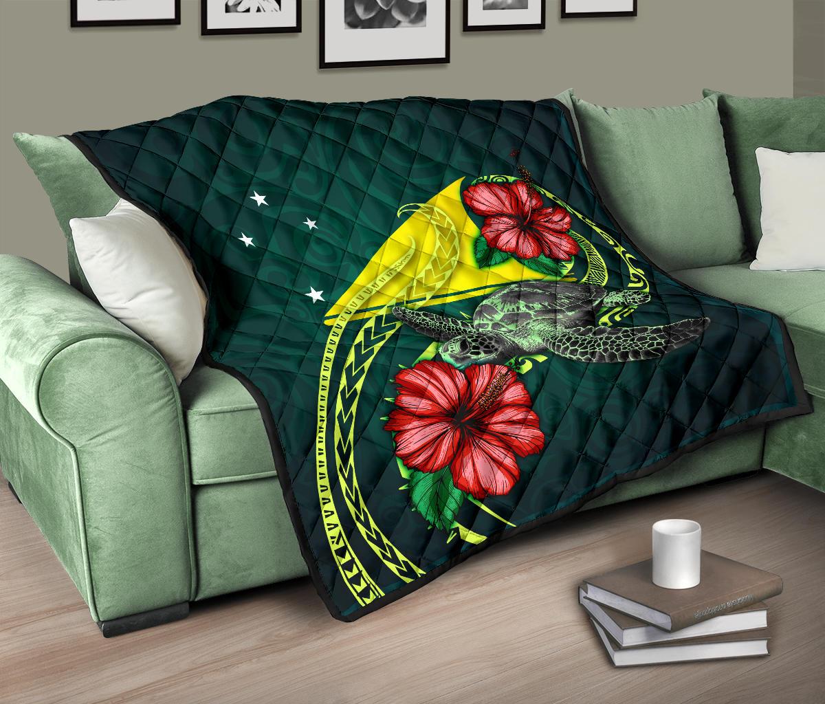Tokelau Polynesian Premium Quilt - Green Turtle Hibiscus - Polynesian Pride