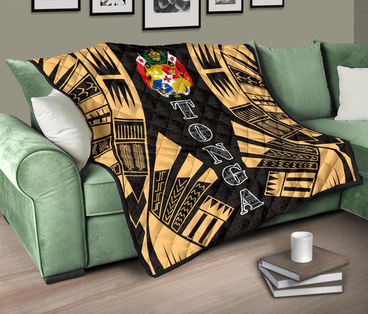 Tonga Premium Quilt - Tonga Coat Of Arms Polynesian Gold Tattoo - Polynesian Pride