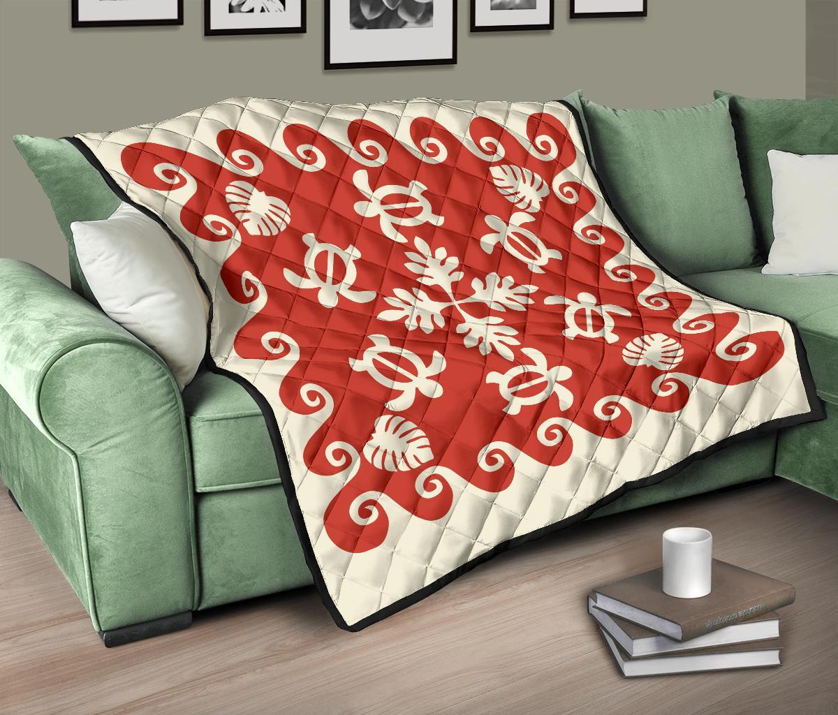 Hawaiian Turtle Pattern Premium Quilt - Red - Argu Style - AH - Polynesian Pride