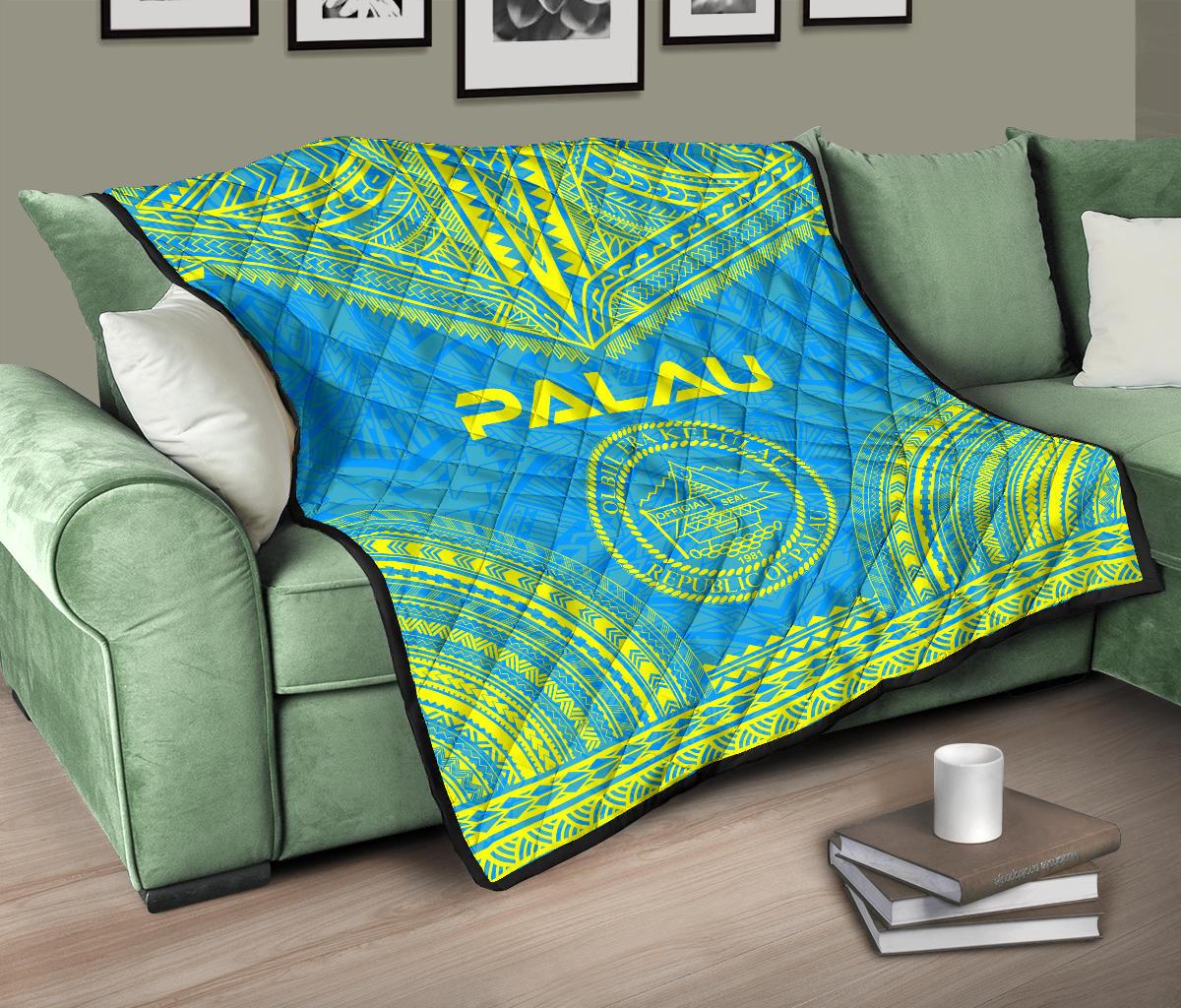 Palau Premium Quilt - Palau Seal Polynesian Chief BLue Version - Polynesian Pride