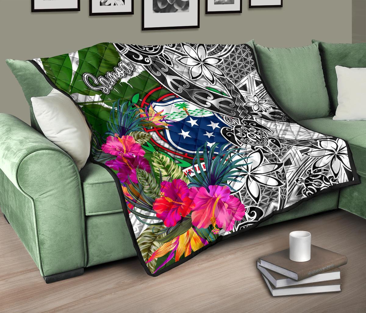 Samoa Premium Quilt White - Turtle Plumeria Banana Leaf - Polynesian Pride