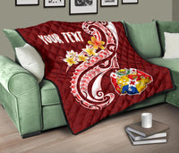 Tonga Personalised Premium Quilt - Tonga Coat Of Arms With Polynesian Patterns - Polynesian Pride