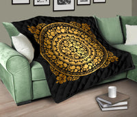 Hibiscus Gold Circle Tapestry Premium Quilt - Polynesian Pride