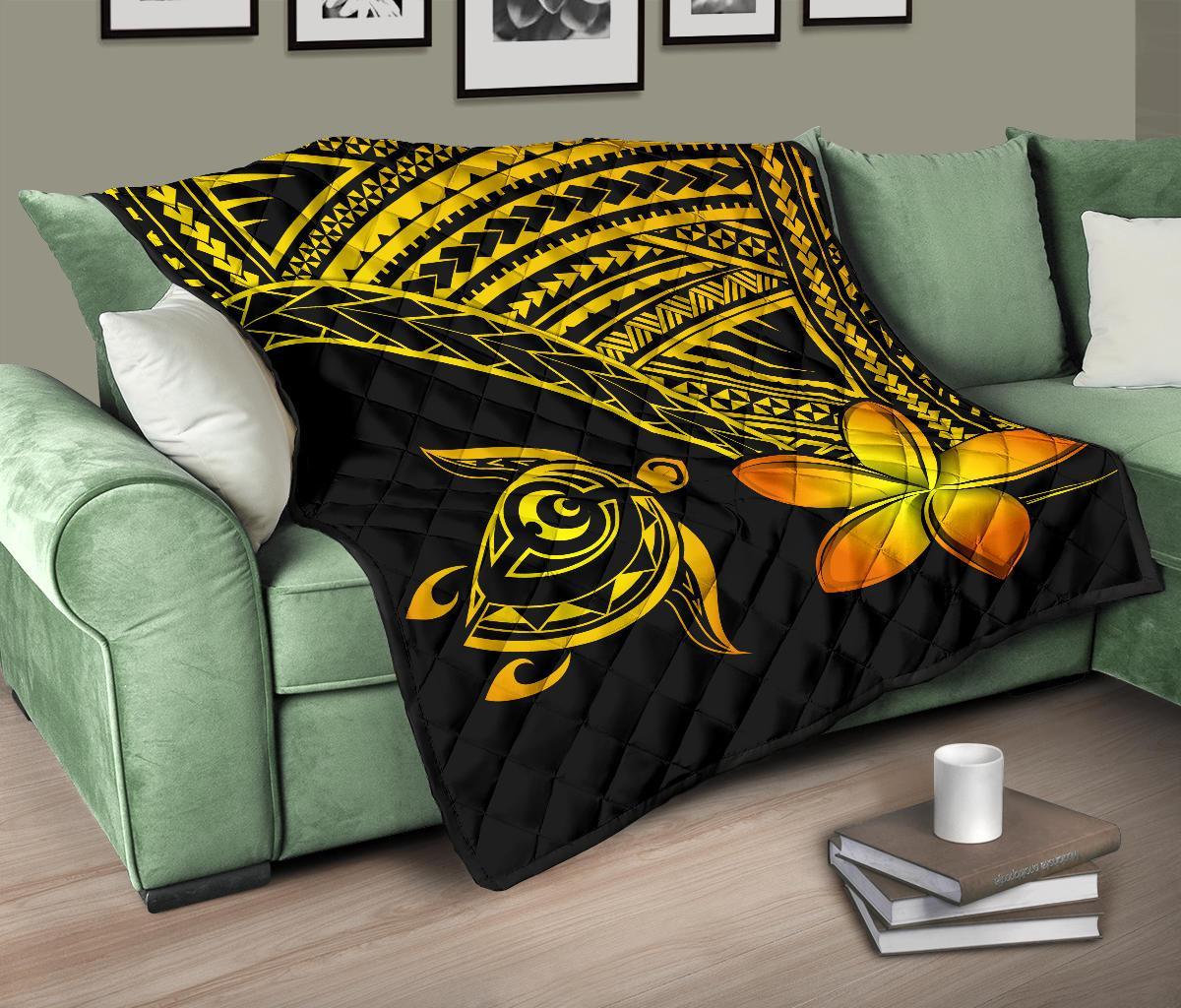 Hawaii Quilt - Hawaii Turtle Plumeria Quilt Yellow - Polynesian Pride