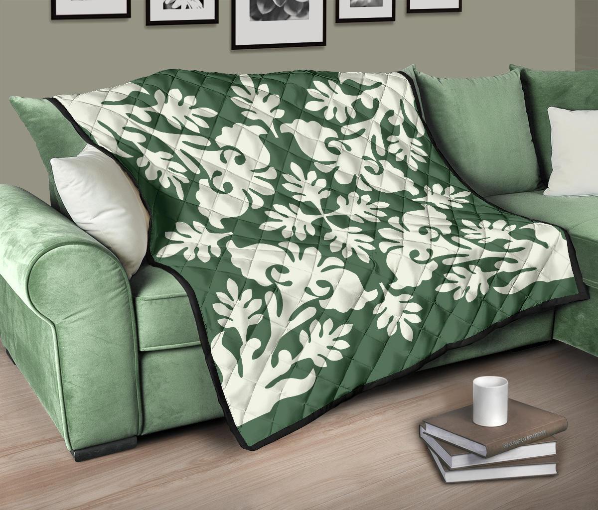 Hawaiian Flower Tropical Pattern Premium Quilt - Green - Argu Style - AH - Polynesian Pride