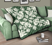 Hawaiian Flower Tropical Pattern Premium Quilt - Green - Argu Style - AH - Polynesian Pride