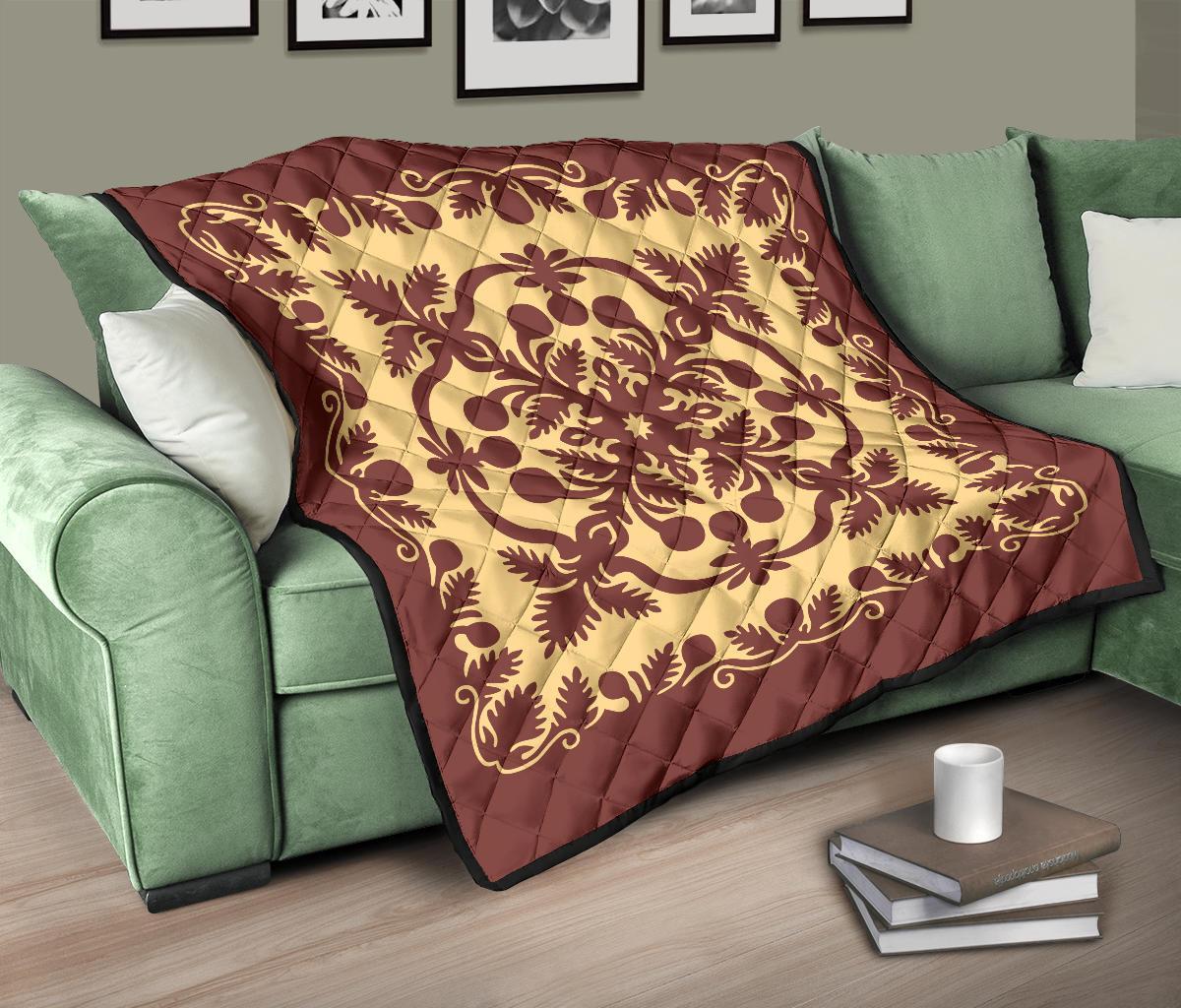 Hawaiian Premium Quilt Royal Pattern - Coral - Polynesian Pride