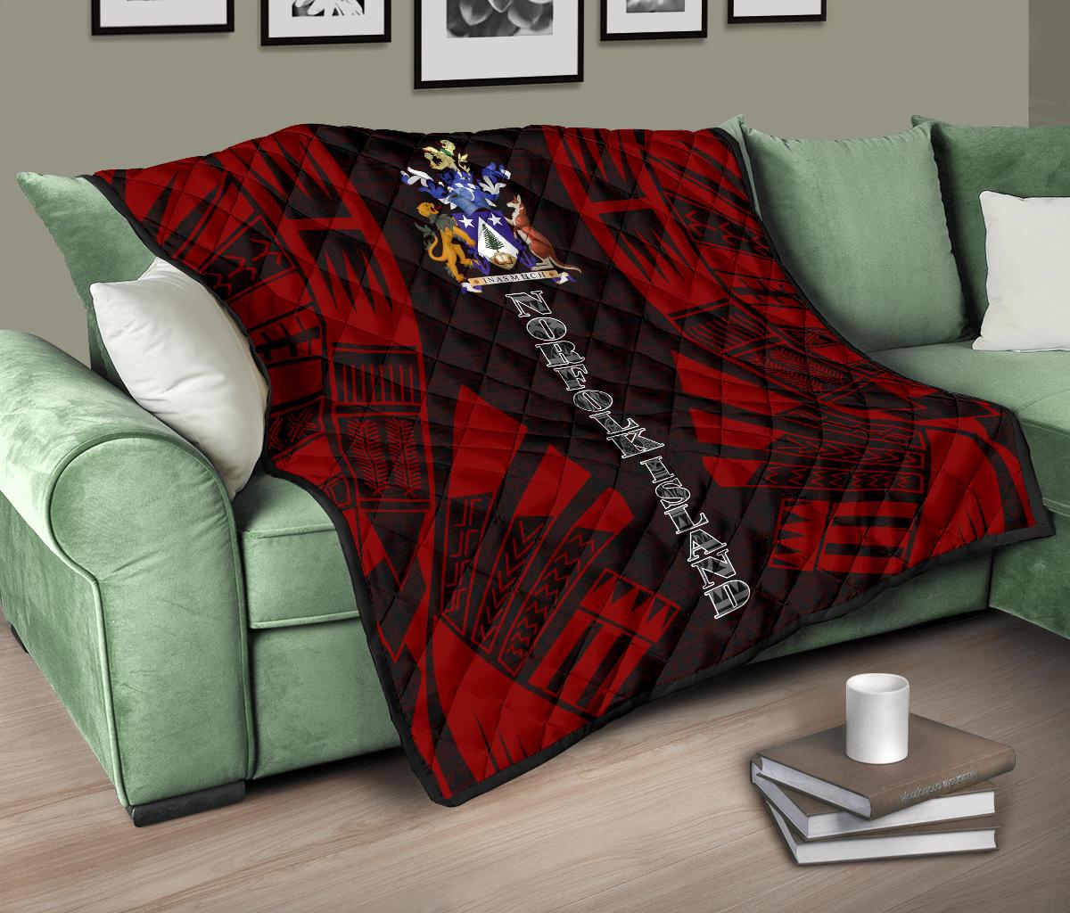 Norfolk Island Premium Quilt - Norfolk Island Coat Of Arms Polynesian Red Tattoo - Polynesian Pride