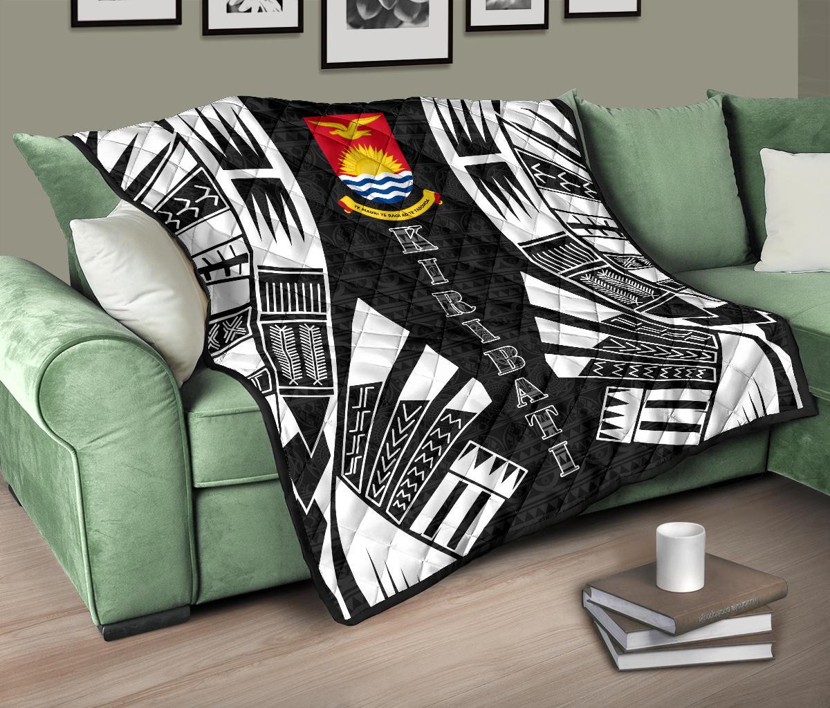 Kiribati Premium Quilt - Kiribati Coat Of Arms Polynesian White Tattoo - Polynesian Pride