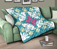 Hawaiian Leaves Tropical Pattern Premium Quilt - Pastel And White - Argu Style - AH - Polynesian Pride