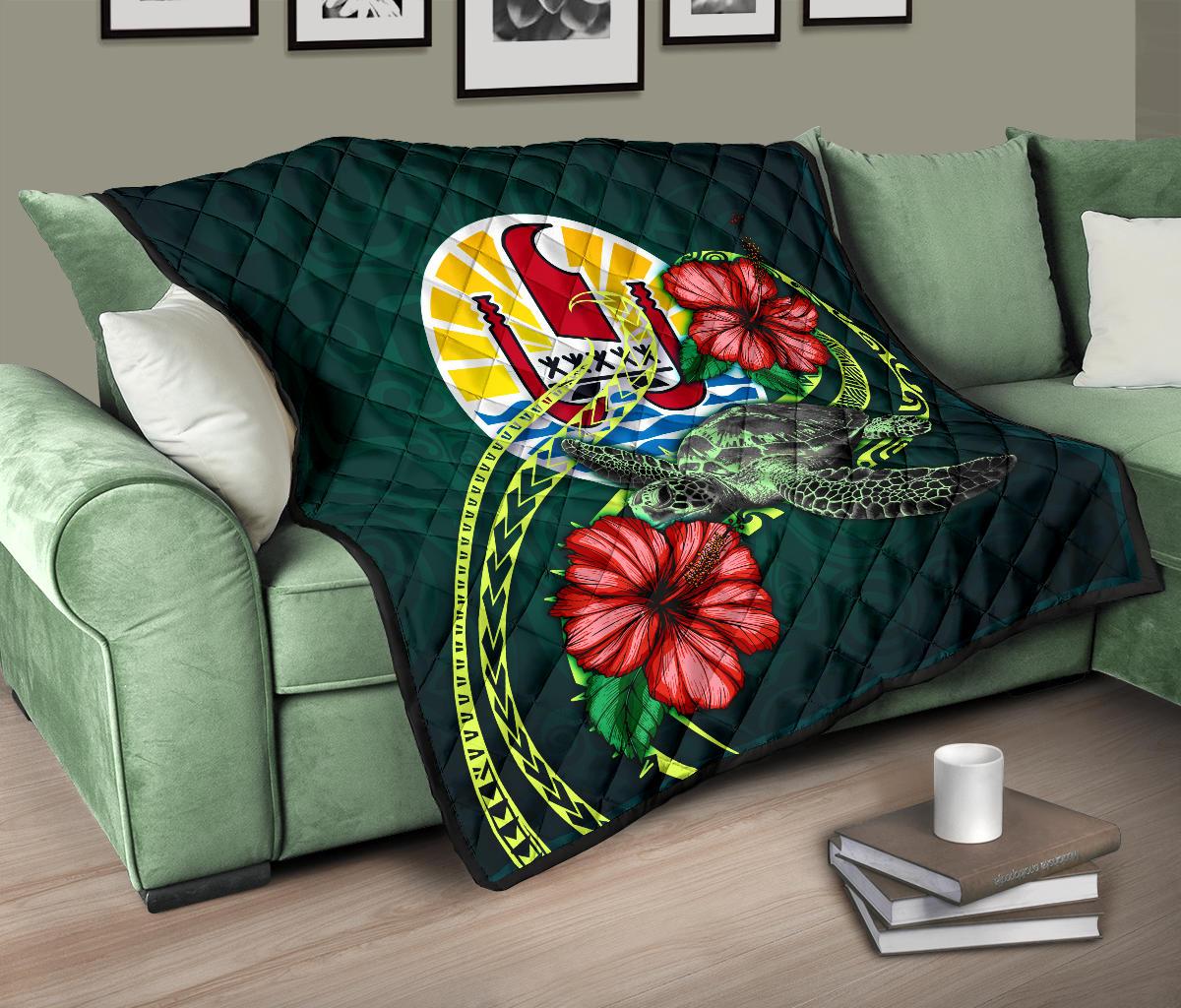 Tahiti Polynesian Premium Quilt - Green Turtle Hibiscus - Polynesian Pride