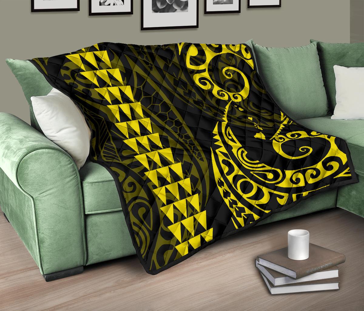 Hawaii Kakau Yellow Polynesian Premium Quilt - Polynesian Pride