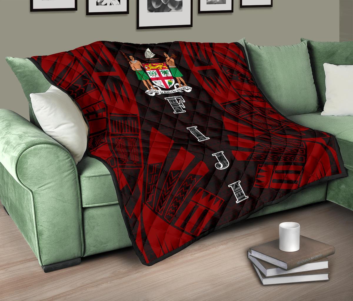 Fiji Premium Quilt - Fiji Coat Of Arms Polynesian Red Tattoo - Polynesian Pride