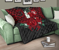 Tahiti Polynesian Premium Quilt - Hibiscus and Sea Turtle (Red) - Polynesian Pride