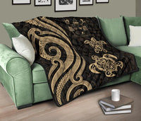 Fiji Polynesian Premium Quilt - Gold Tentacle Turtle Crest - Polynesian Pride