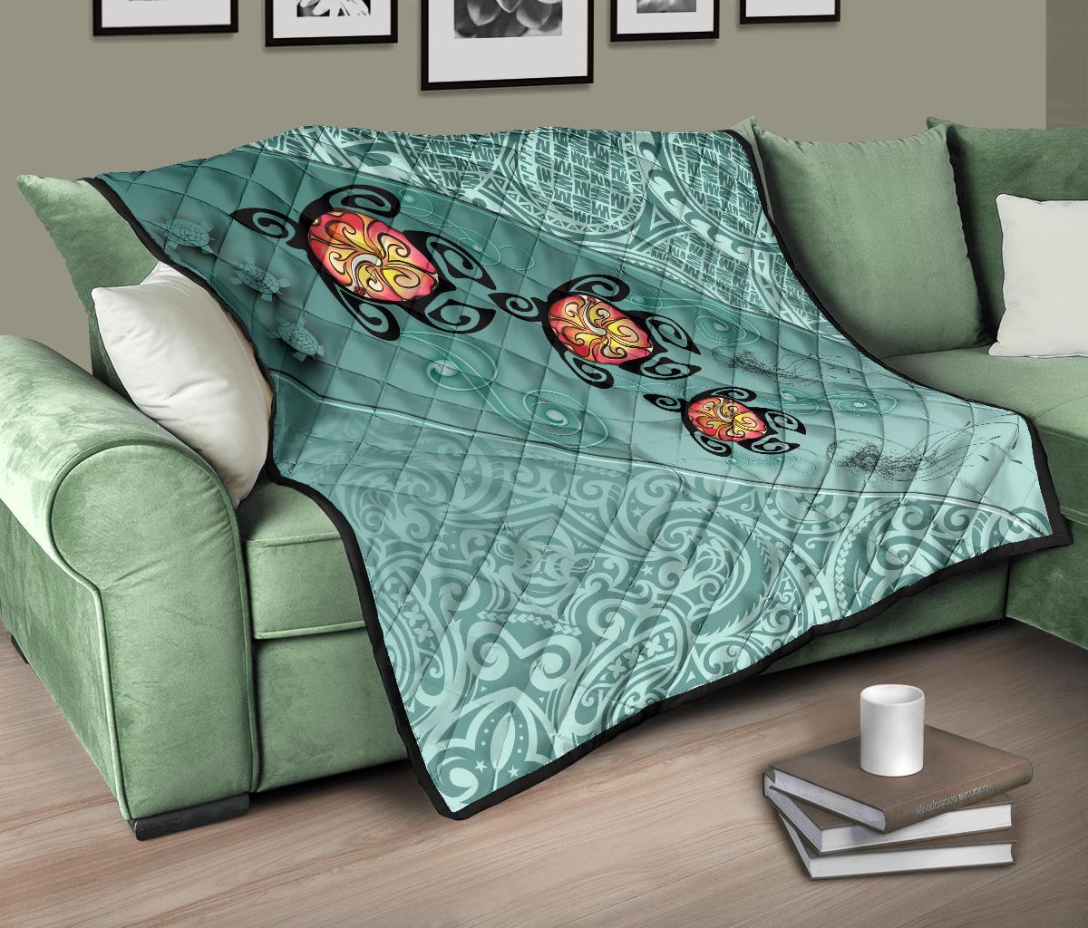 Hawaii Turtle Swimming Tribal Polynesian Premium Quilt - AH - Min Style - Polynesian Pride