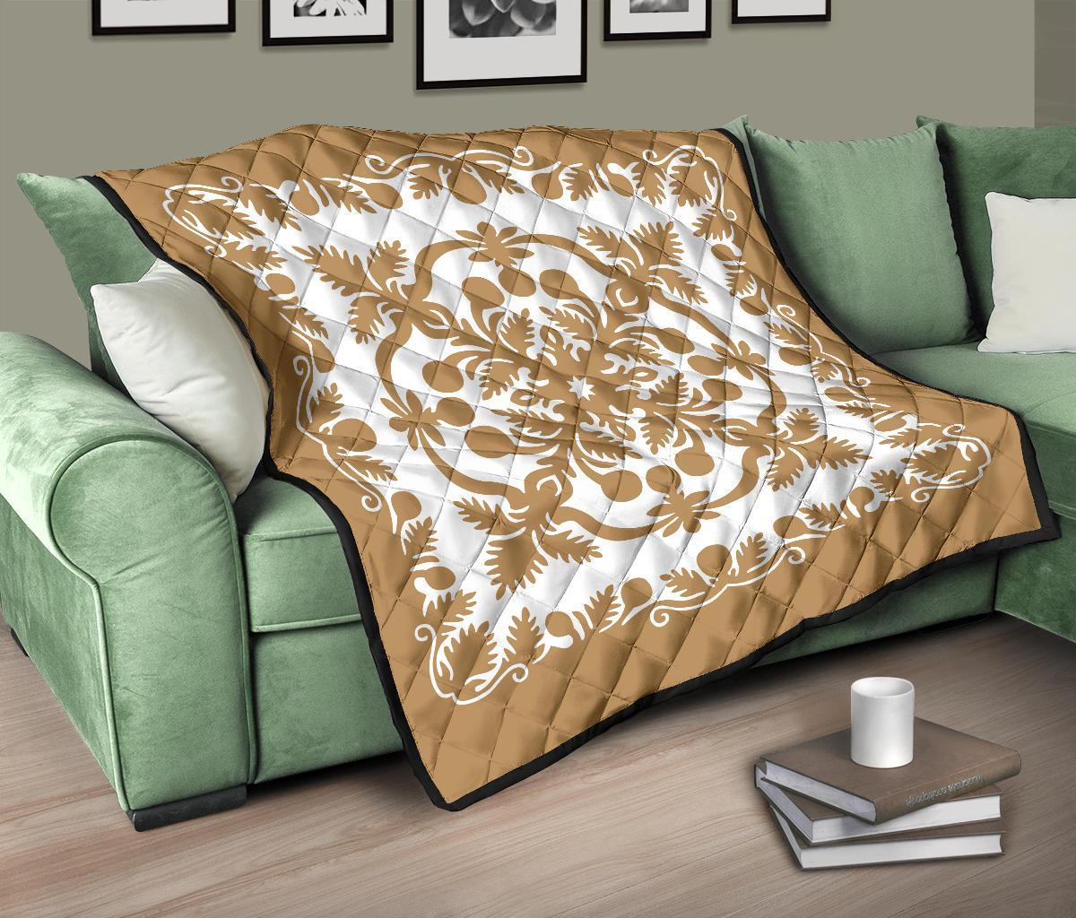 Hawaii Premium Quilt Royal Pattern - Gold And White - Polynesian Pride